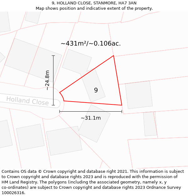 9, HOLLAND CLOSE, STANMORE, HA7 3AN: Plot and title map