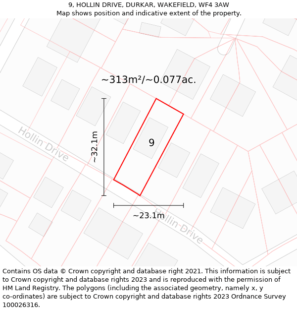 9, HOLLIN DRIVE, DURKAR, WAKEFIELD, WF4 3AW: Plot and title map