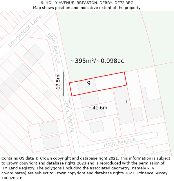 9, HOLLY AVENUE, BREASTON, DERBY, DE72 3BG: Plot and title map