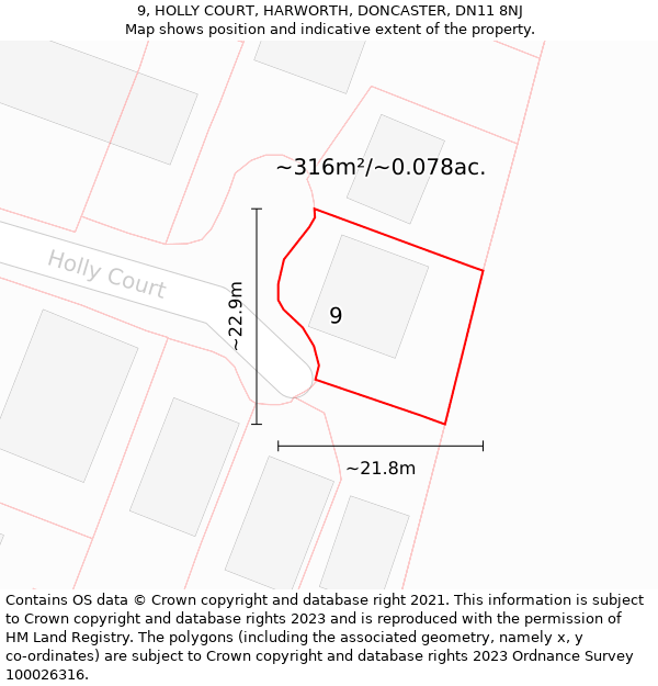 9, HOLLY COURT, HARWORTH, DONCASTER, DN11 8NJ: Plot and title map