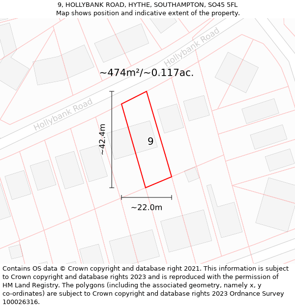 9, HOLLYBANK ROAD, HYTHE, SOUTHAMPTON, SO45 5FL: Plot and title map