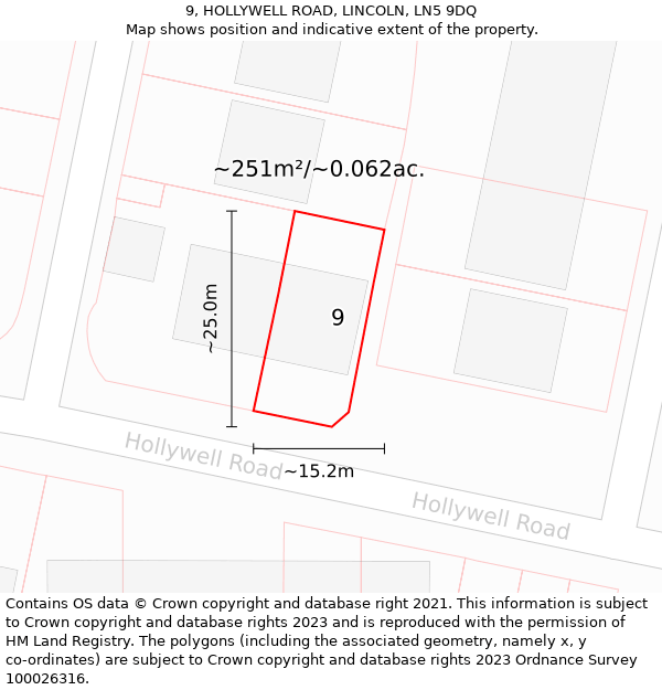 9, HOLLYWELL ROAD, LINCOLN, LN5 9DQ: Plot and title map