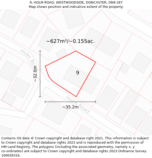 9, HOLM ROAD, WESTWOODSIDE, DONCASTER, DN9 2EY: Plot and title map