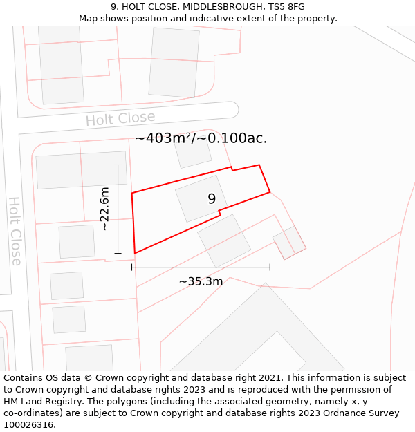 9, HOLT CLOSE, MIDDLESBROUGH, TS5 8FG: Plot and title map