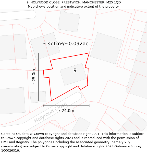 9, HOLYROOD CLOSE, PRESTWICH, MANCHESTER, M25 1QD: Plot and title map