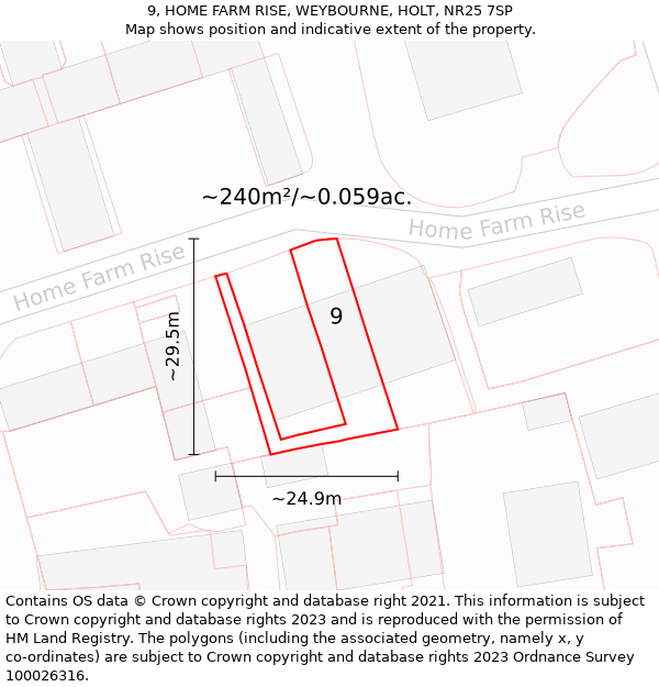 9, HOME FARM RISE, WEYBOURNE, HOLT, NR25 7SP: Plot and title map