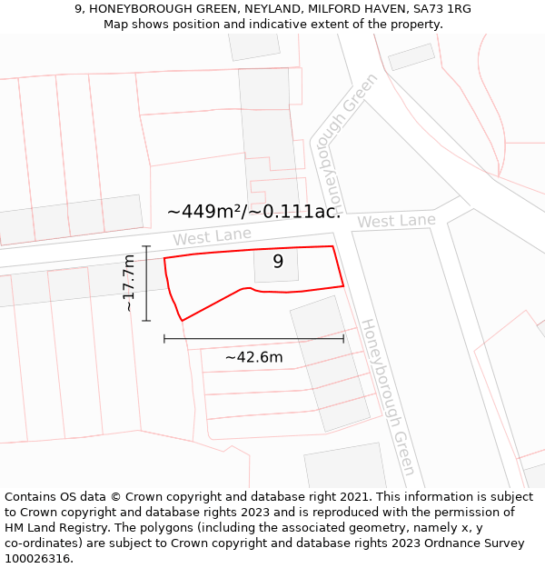 9, HONEYBOROUGH GREEN, NEYLAND, MILFORD HAVEN, SA73 1RG: Plot and title map