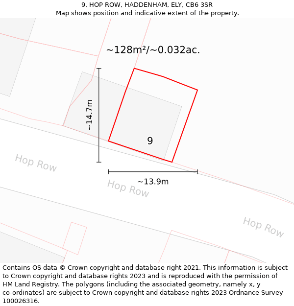 9, HOP ROW, HADDENHAM, ELY, CB6 3SR: Plot and title map