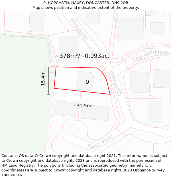 9, HOPGARTH, HAXEY, DONCASTER, DN9 2QB: Plot and title map