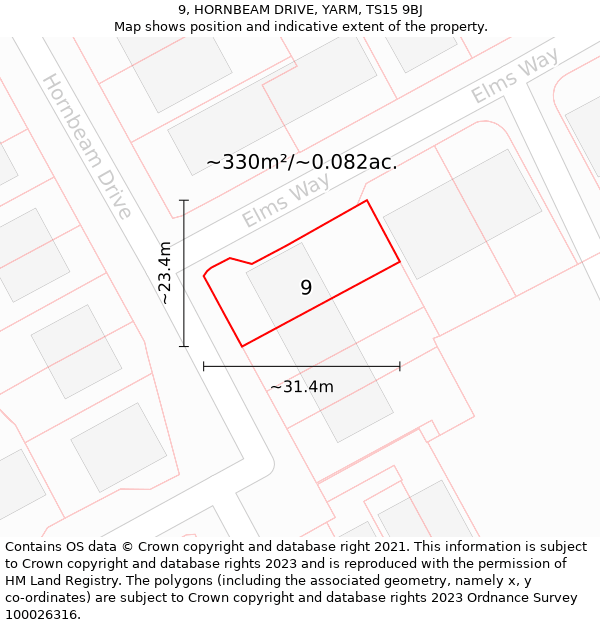 9, HORNBEAM DRIVE, YARM, TS15 9BJ: Plot and title map