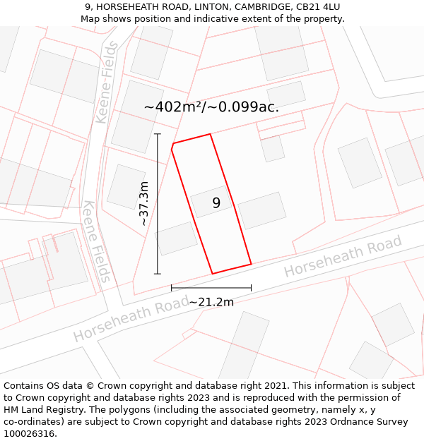 9, HORSEHEATH ROAD, LINTON, CAMBRIDGE, CB21 4LU: Plot and title map