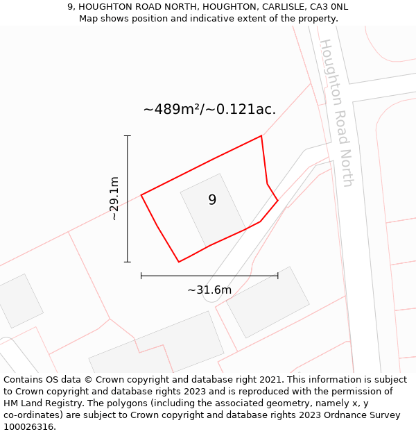 9, HOUGHTON ROAD NORTH, HOUGHTON, CARLISLE, CA3 0NL: Plot and title map