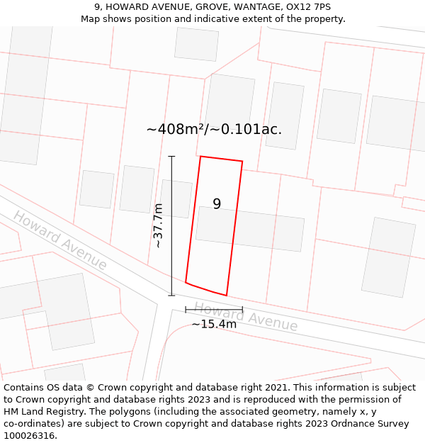 9, HOWARD AVENUE, GROVE, WANTAGE, OX12 7PS: Plot and title map
