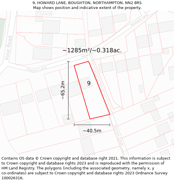 9, HOWARD LANE, BOUGHTON, NORTHAMPTON, NN2 8RS: Plot and title map