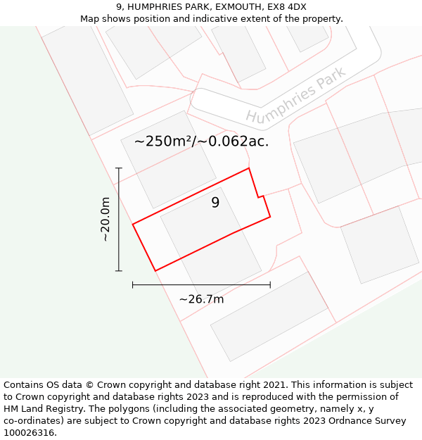 9, HUMPHRIES PARK, EXMOUTH, EX8 4DX: Plot and title map