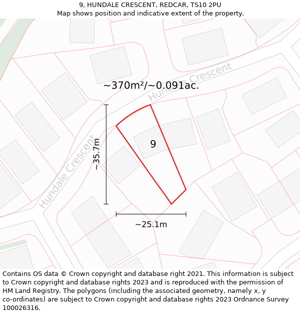 9, HUNDALE CRESCENT, REDCAR, TS10 2PU: Plot and title map
