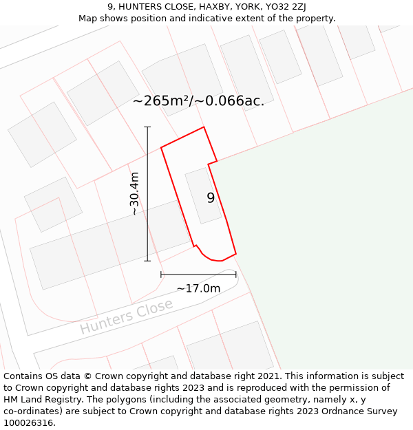 9, HUNTERS CLOSE, HAXBY, YORK, YO32 2ZJ: Plot and title map