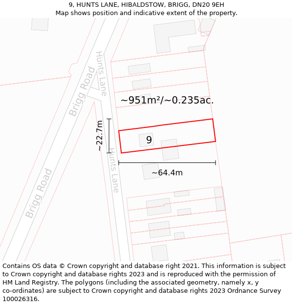 9, HUNTS LANE, HIBALDSTOW, BRIGG, DN20 9EH: Plot and title map