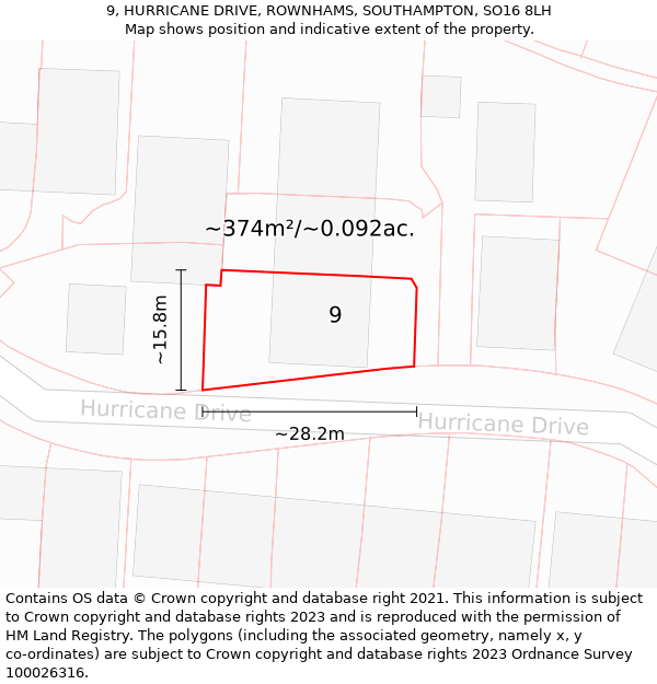 9, HURRICANE DRIVE, ROWNHAMS, SOUTHAMPTON, SO16 8LH: Plot and title map