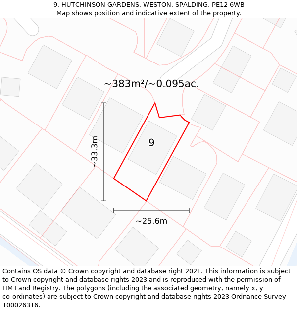 9, HUTCHINSON GARDENS, WESTON, SPALDING, PE12 6WB: Plot and title map