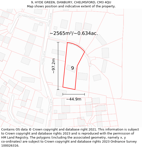 9, HYDE GREEN, DANBURY, CHELMSFORD, CM3 4QU: Plot and title map