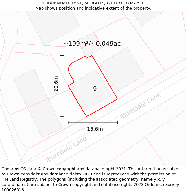 9, IBURNDALE LANE, SLEIGHTS, WHITBY, YO22 5EL: Plot and title map