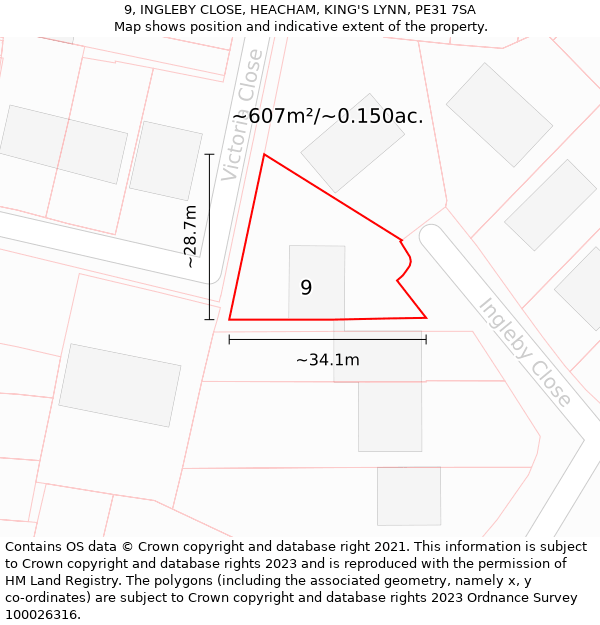 9, INGLEBY CLOSE, HEACHAM, KING'S LYNN, PE31 7SA: Plot and title map