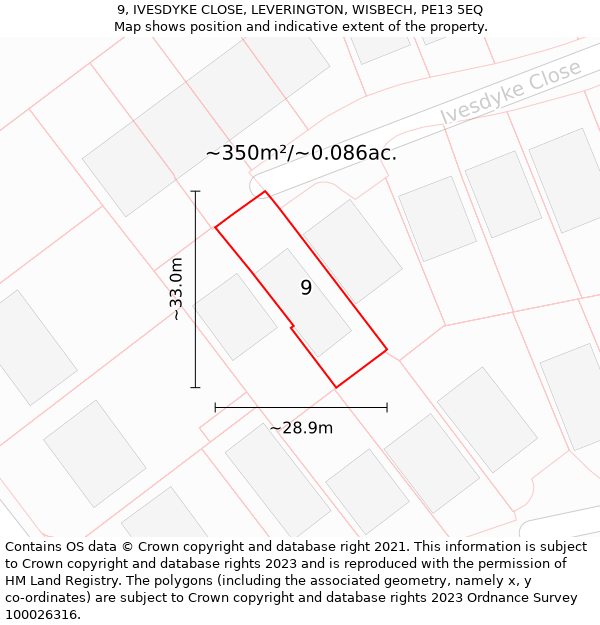 9, IVESDYKE CLOSE, LEVERINGTON, WISBECH, PE13 5EQ: Plot and title map