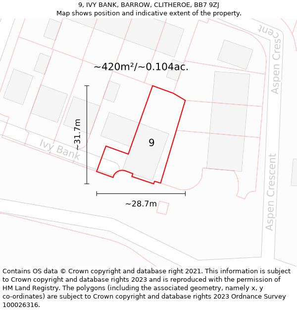 9, IVY BANK, BARROW, CLITHEROE, BB7 9ZJ: Plot and title map