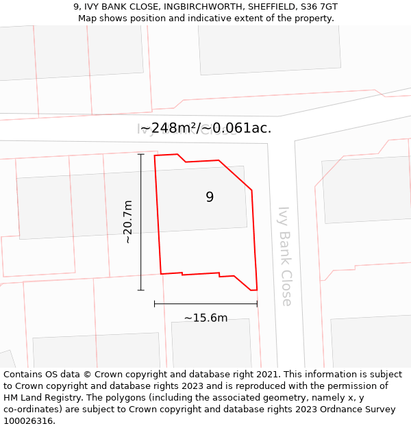 9, IVY BANK CLOSE, INGBIRCHWORTH, SHEFFIELD, S36 7GT: Plot and title map