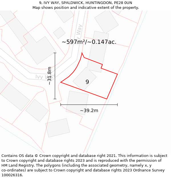 9, IVY WAY, SPALDWICK, HUNTINGDON, PE28 0UN: Plot and title map