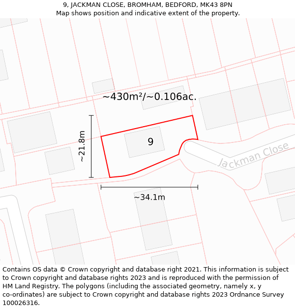 9, JACKMAN CLOSE, BROMHAM, BEDFORD, MK43 8PN: Plot and title map