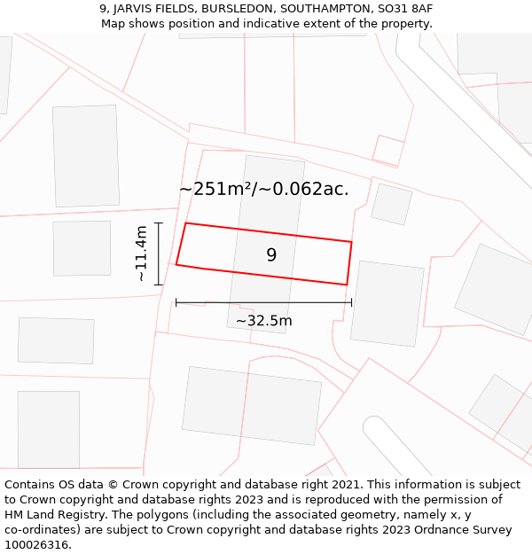 9, JARVIS FIELDS, BURSLEDON, SOUTHAMPTON, SO31 8AF: Plot and title map