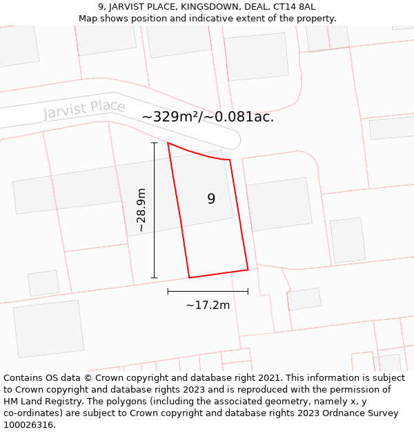 9, JARVIST PLACE, KINGSDOWN, DEAL, CT14 8AL: Plot and title map