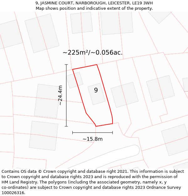 9, JASMINE COURT, NARBOROUGH, LEICESTER, LE19 3WH: Plot and title map