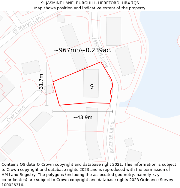 9, JASMINE LANE, BURGHILL, HEREFORD, HR4 7QS: Plot and title map