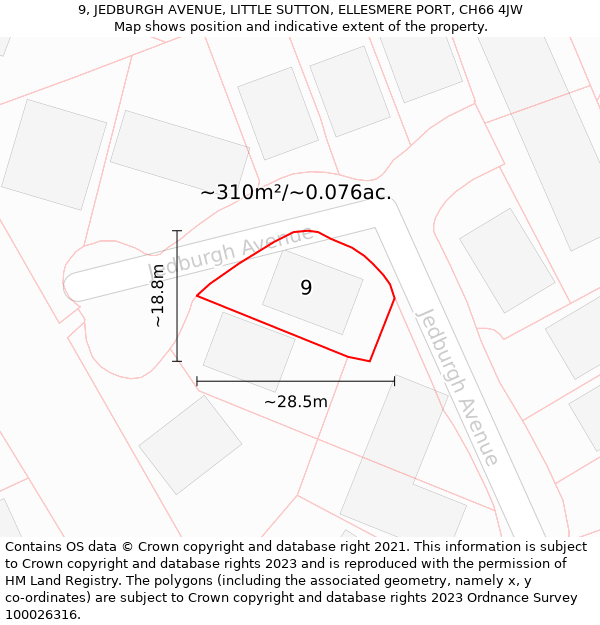 9, JEDBURGH AVENUE, LITTLE SUTTON, ELLESMERE PORT, CH66 4JW: Plot and title map