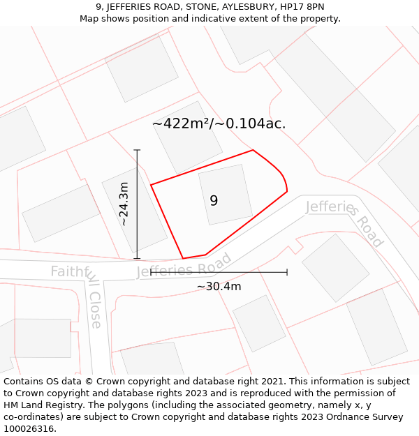 9, JEFFERIES ROAD, STONE, AYLESBURY, HP17 8PN: Plot and title map