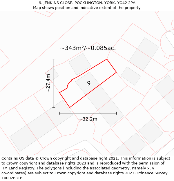 9, JENKINS CLOSE, POCKLINGTON, YORK, YO42 2PA: Plot and title map