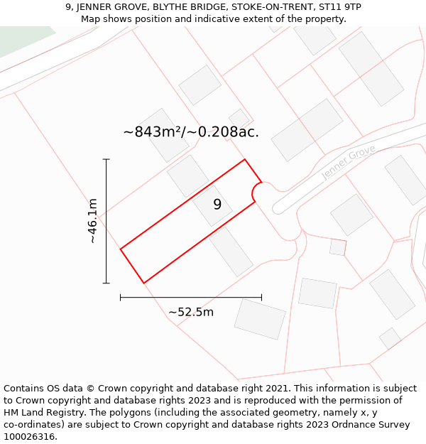 9, JENNER GROVE, BLYTHE BRIDGE, STOKE-ON-TRENT, ST11 9TP: Plot and title map