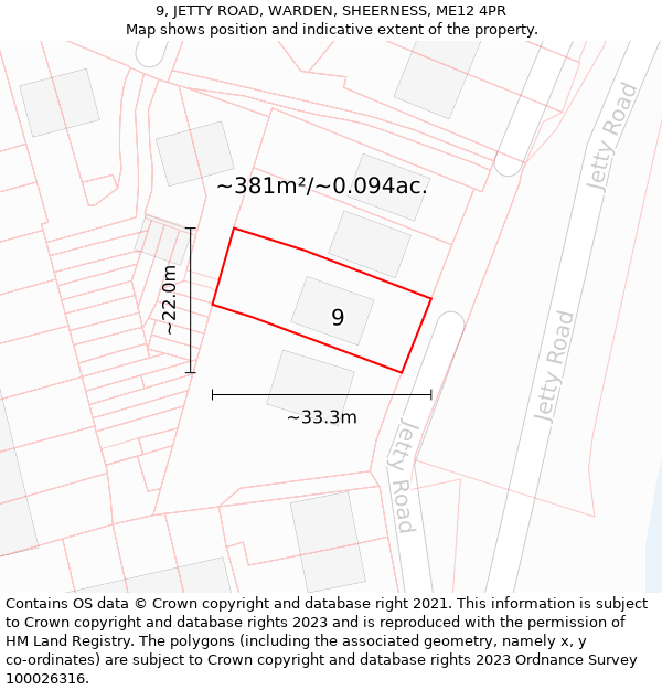 9, JETTY ROAD, WARDEN, SHEERNESS, ME12 4PR: Plot and title map