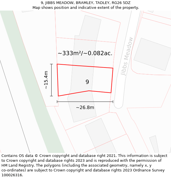 9, JIBBS MEADOW, BRAMLEY, TADLEY, RG26 5DZ: Plot and title map