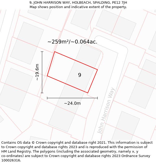 9, JOHN HARRISON WAY, HOLBEACH, SPALDING, PE12 7JH: Plot and title map