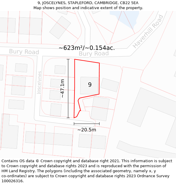 9, JOSCELYNES, STAPLEFORD, CAMBRIDGE, CB22 5EA: Plot and title map