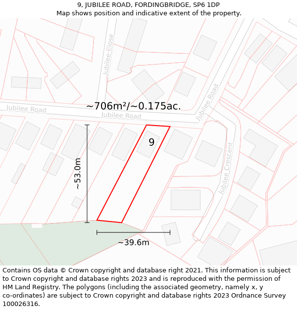 9, JUBILEE ROAD, FORDINGBRIDGE, SP6 1DP: Plot and title map