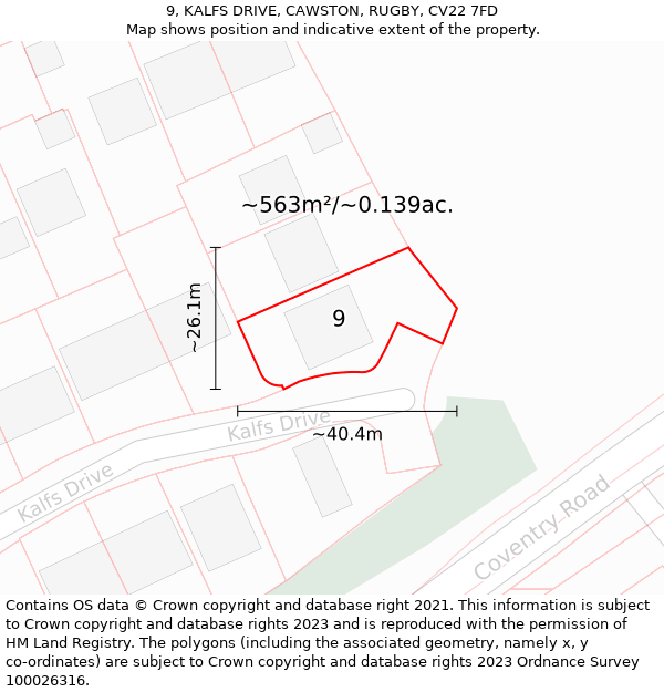 9, KALFS DRIVE, CAWSTON, RUGBY, CV22 7FD: Plot and title map