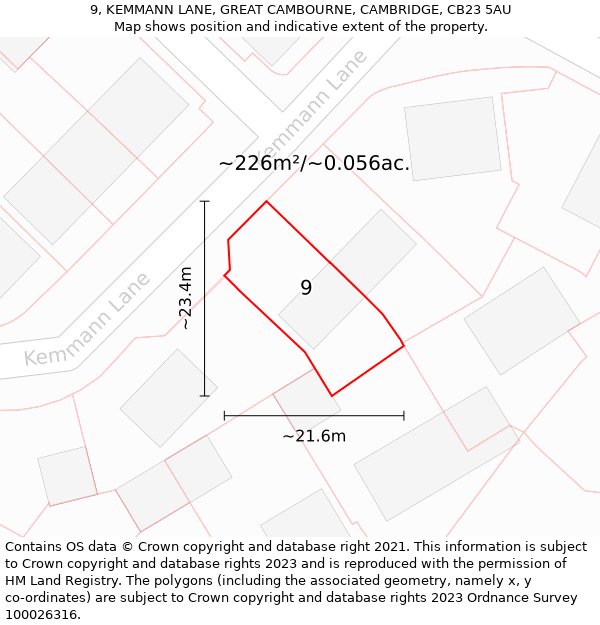 9, KEMMANN LANE, GREAT CAMBOURNE, CAMBRIDGE, CB23 5AU: Plot and title map