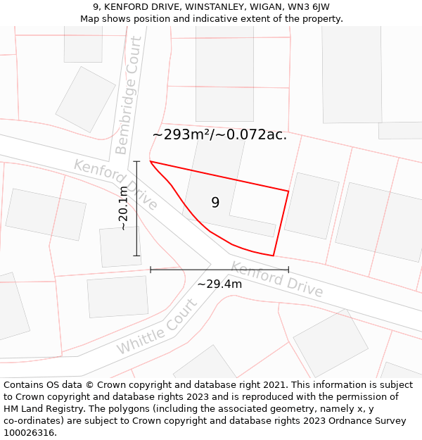 9, KENFORD DRIVE, WINSTANLEY, WIGAN, WN3 6JW: Plot and title map