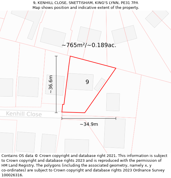 9, KENHILL CLOSE, SNETTISHAM, KING'S LYNN, PE31 7PA: Plot and title map