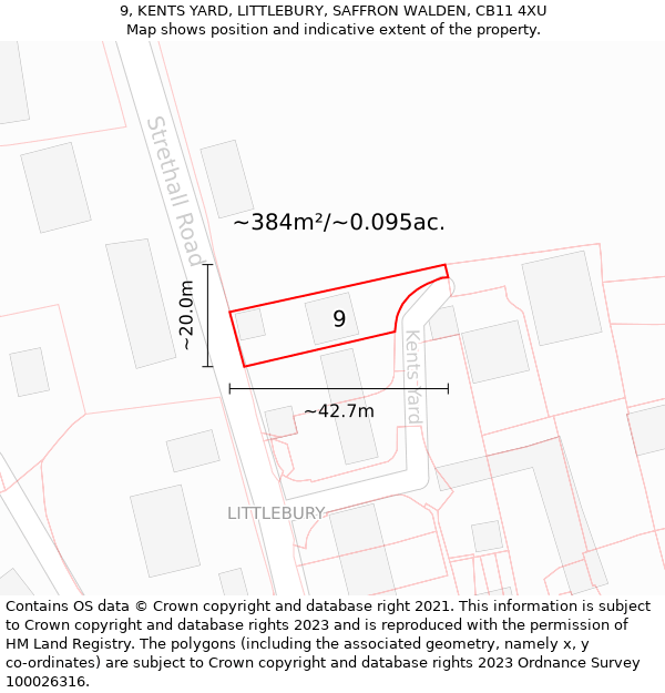 9, KENTS YARD, LITTLEBURY, SAFFRON WALDEN, CB11 4XU: Plot and title map